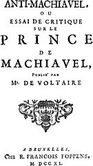 Friedrich II von Preußen: Titelbild des Antimachiavel. Herausgegeben v. Voltaire (1740).