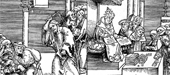 Lucas Cranach d.Ä: Christus treibt die Wechsler  aus dem Tempel (li.) und  Papst mit Ablassbrief