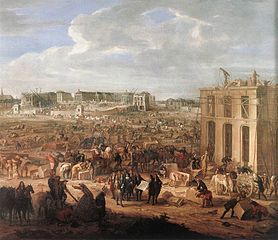 Adam Frans VAN DER MEULEN: Bau des Schlosses Versailles (1669) (Öl auf Leinwand, 138,5 cm x 103 cm).